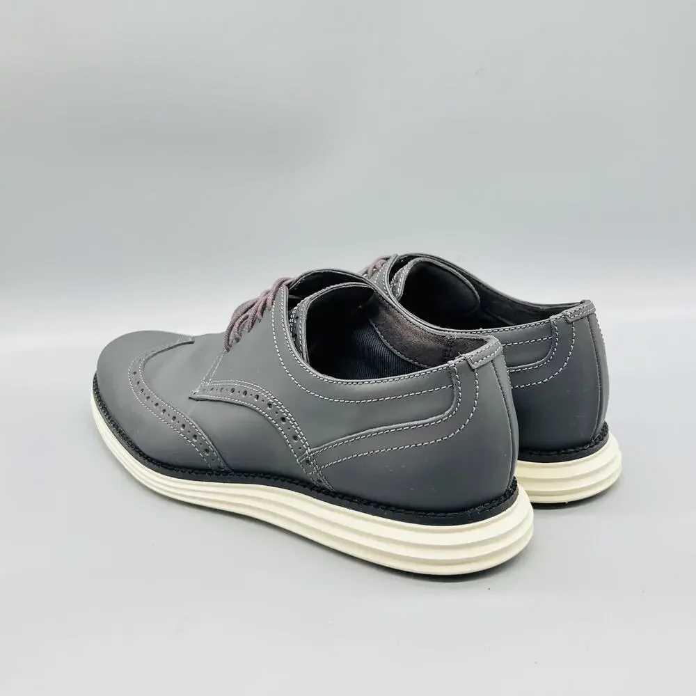 Cole Haan Shoes Mens 8 Gray Leather Grand OS Wingtip Oxford Dress Brogue Comfort